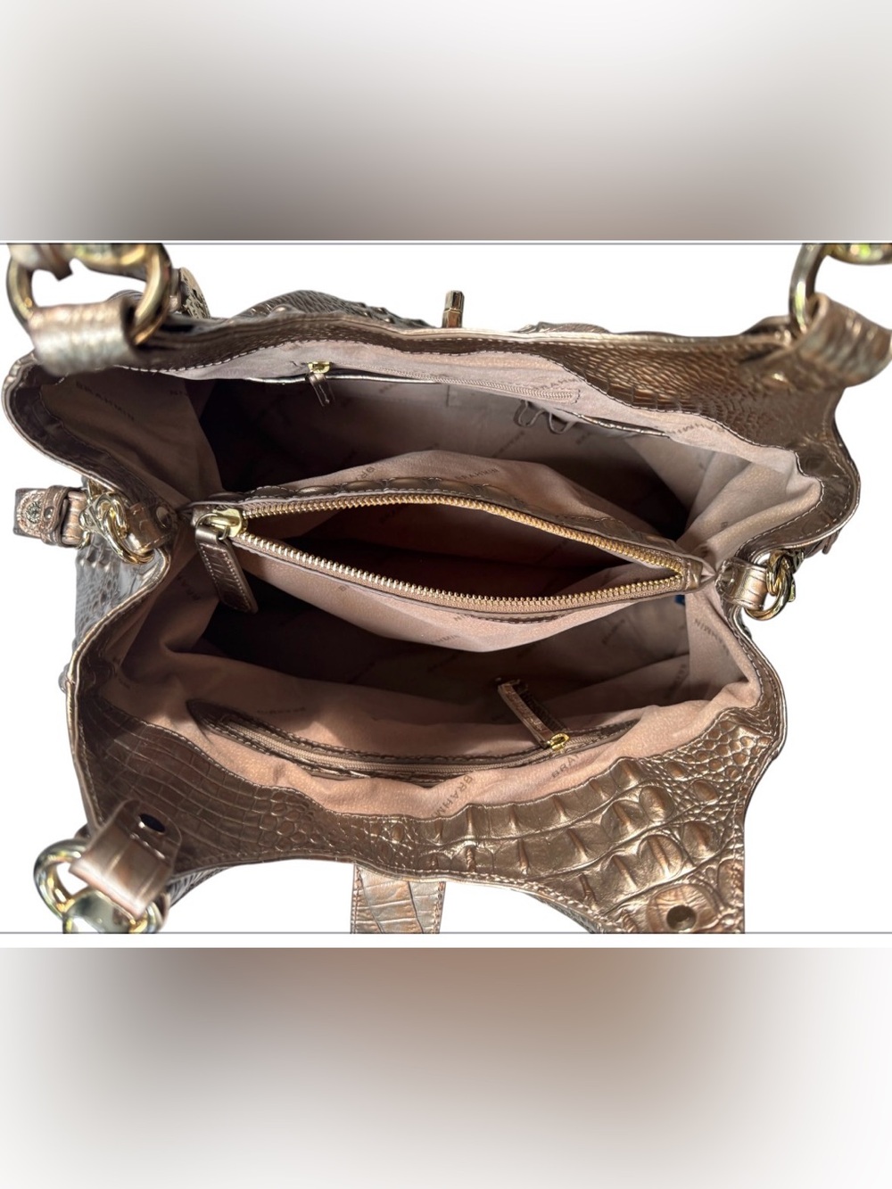 Brahmin Elisa Large Satchel β Gold Croc Embossed Leather | Gold Hardware | - Picture 14 of 17